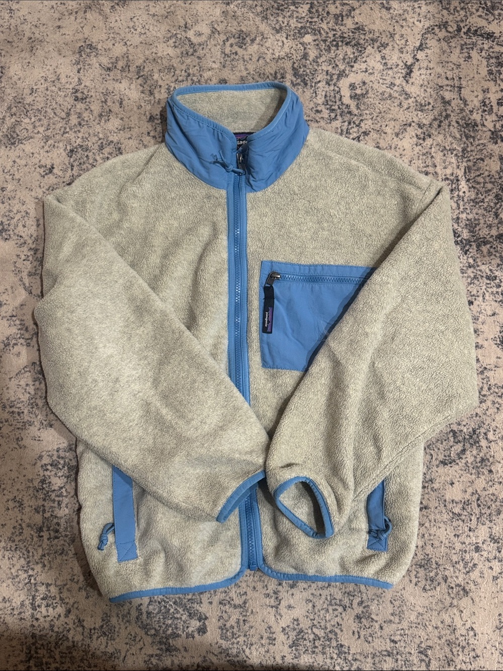 Patagonia Kids Fleece Jacket - Light Gray with Blue Trim